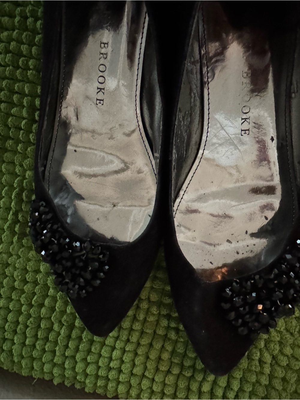 Audrey Brooke Black Pointed Toe Jeweled Flats